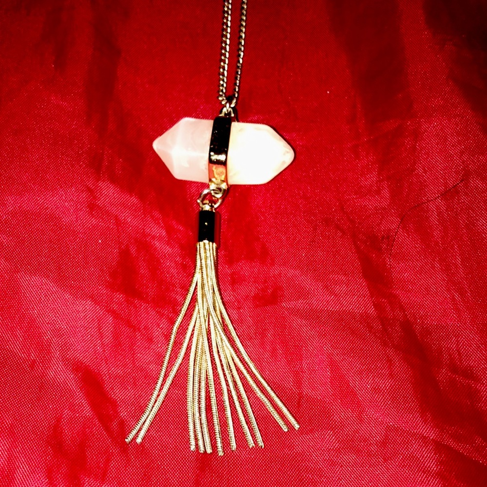 Gold long rose quarts necklace 🌹